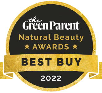 A logo for The Green Parent Natural Beauty Awards, featuring a circular black and gold seal. The top of the seal reads "the Green Parent" in white script, followed by "Natural Beauty AWARDS" in gold and white text. A gold ribbon below the seal reads "BEST BUY" in black text, and "2022" is at the bottom of the black seal.